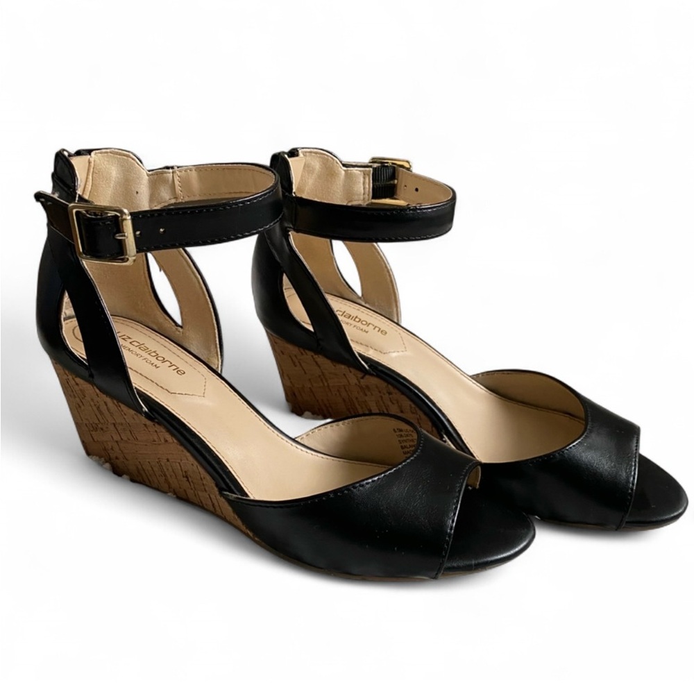 Liz Claiborne Black and Tan Wedge Sandals
